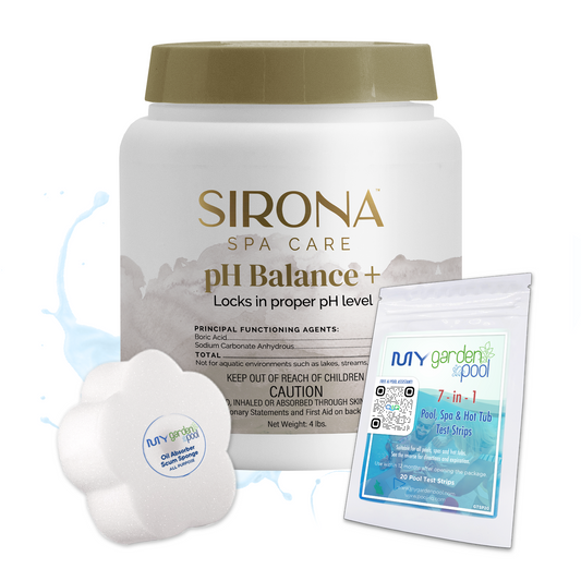 Sirona Spa pH Balance+ 3 lbs – Stabilizes Spa pH Levels – Prevents Water Fluctuations – Includes Scum Sponge and 7-in-1 Test Strips