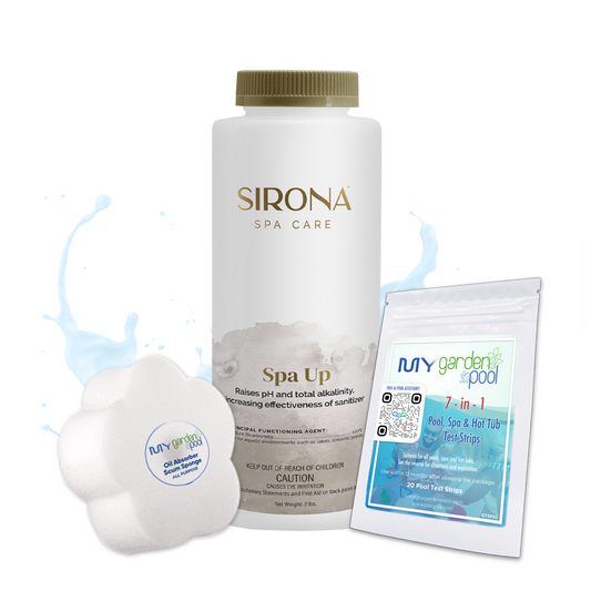 Sirona Spa Up 2 lbs – Raises Spa Water pH Levels – Balances Water Chemistry Safely – Includes Scum Sponge and 7-in-1 Test Strips
