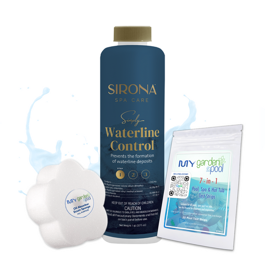 Sirona Simply Waterline Control 32 fl oz – Prevents Waterline Build-Up – Keeps Spa Shells Clean – Includes Scum Sponge and 7-in-1 Test Strips