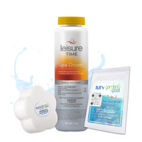 Leisure Time Spa Down 2.5 lbs – Lowers Spa Water pH for Balance – Fast-Acting Granules – Includes Scum Sponge and 7-in-1 Test Strips