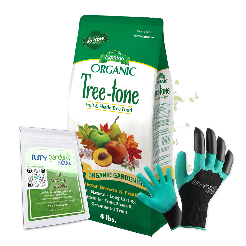 Espoma Tree-tone 4 lb – Tree Fertilizer for All Varieties + Bonus pH Test Strips & Claw Gloves