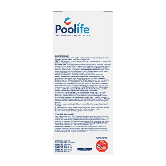 Poolife Back to Blue 1 Kit – Powerful 2-Part Pool Treatment – Clears Severe Cloudy or Green Water – Includes 2 Scum Socks and 7-in-1 Test Strips