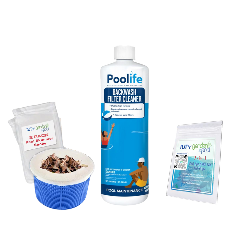 Poolife Backwash Filter Cleaner 32 fl oz – Restores Filter Efficiency & Flow – Removes Oils, Grease & Debris – Includes Test Strips & 2 Scum Socks