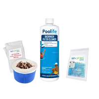 Poolife Backwash Filter Cleaner 32 fl oz – Restores Filter Efficiency & Flow – Removes Oils, Grease & Debris – Includes Test Strips & 2 Scum Socks