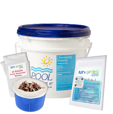 Pool Breeze Dichlor Chlorine Granules – 25 lb Pail – Stabilized Sanitizer – Includes Scum Socks & Test Strips