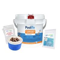 Poolife 3" Cleaning Tablets 25 lb – Long-Lasting Trichlor Chlorine Tabs – For Large Pools – Includes 2 Scum Socks and 7-in-1 Test Strips