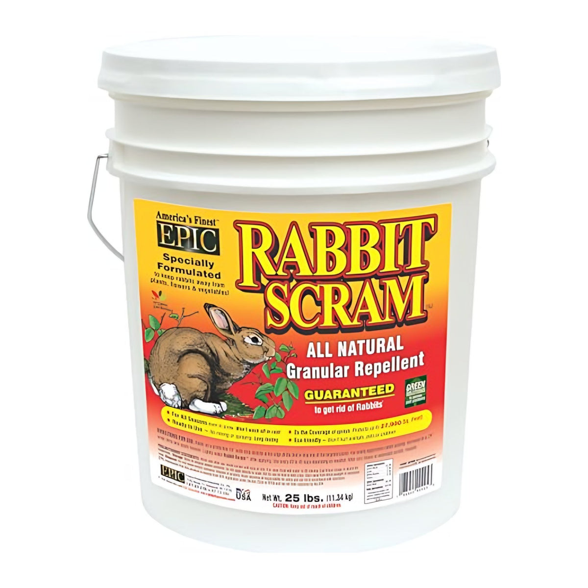 Epic Repellents Epic Repellents Rabbit Scram All Natural Granular Repellent, 25 lb Pail – Rabbit Deterrent
