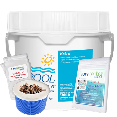 Pool Breeze Extra All-in-One Chlorine Tablets – 21 lb Pail – Multi-Action Sanitizer – Includes Scum Socks & Test Strips
