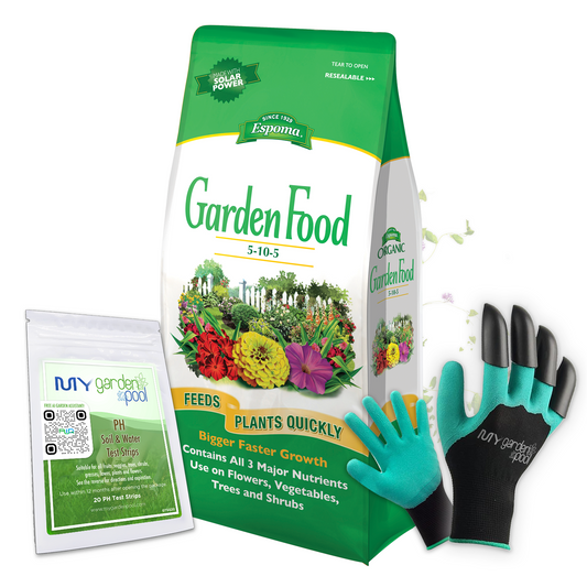 Espoma Garden Food 5-10-5 6.75 lb – Balanced Flower & Vegetable Fertilizer – Bonus Claw Gloves & Soil pH Test Kit