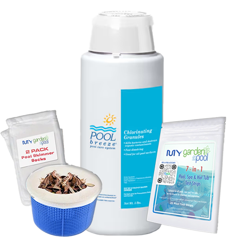 Pool Breeze 68 Cal Hypo Granular Chlorine Shock – 5 lb Bottle – Fast-Dissolving Sanitizer – Includes Scum Socks & Test Strips