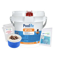 Poolife MPT Extra 11 lb, 42121 with My Garden Pool Scum Sponge, Scum Socks (2 ct.) and 7-in-1 Pool & Spa Test Strips (20 ct.)