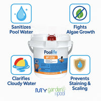 Poolife MPT Extra 11 lb, 42121 with My Garden Pool Scum Sponge, Scum Socks (2 ct.) and 7-in-1 Pool & Spa Test Strips (20 ct.)