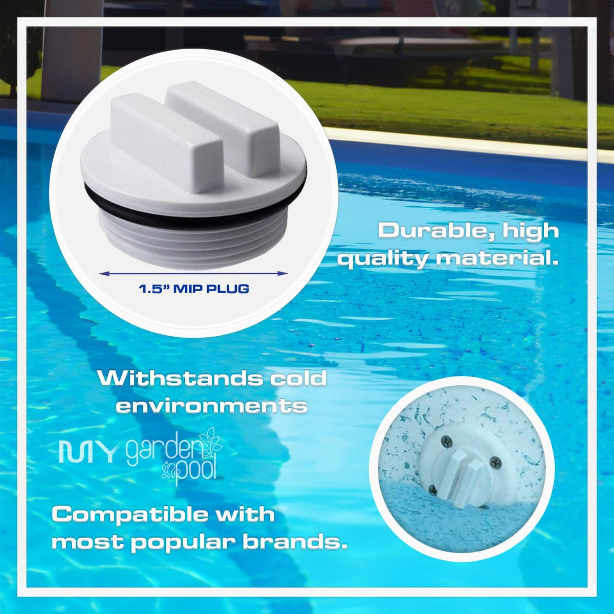 Omega Swimming Pool Antifreeze 1 Gallon, Protects to -50°F, Pool Plumbing Winterizer – Includes My Garden Pool 2 Filter Drain Plugs, Seat Removal Tool, 7-in-1 Test Strips & Pool-IQ Access