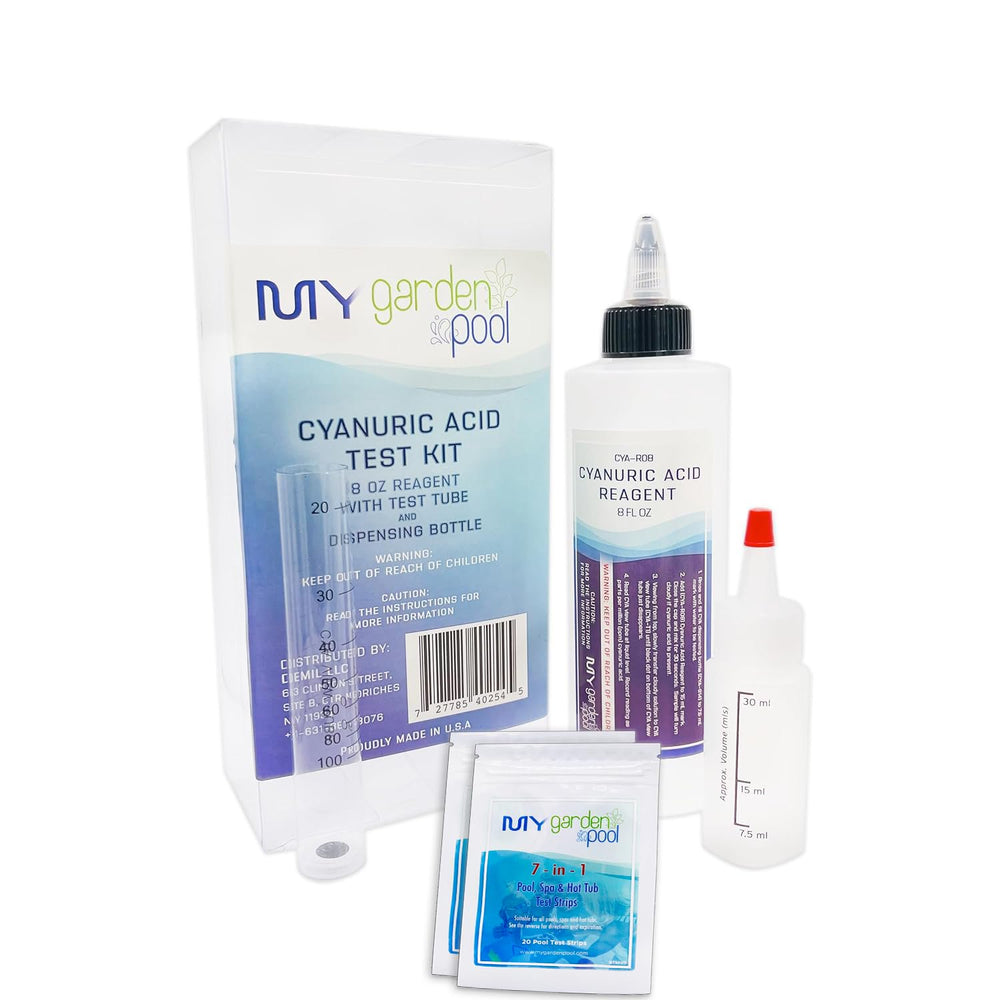 Cyanuric Acid Test Kit - Accurate Testing, 8 oz Reagent, with Test Tube and Mixing Bottle, Maximize Pool Water Efficiency with My Garden Pool 7 in 1 Water Test Strips