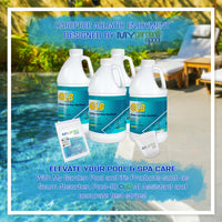 GLB Aqua Silk Sanitizer 64 Fl Oz 4 Pack (71269) with My Garden Pool 7-in-1 Test Strips 20 ct and Measuring Cup