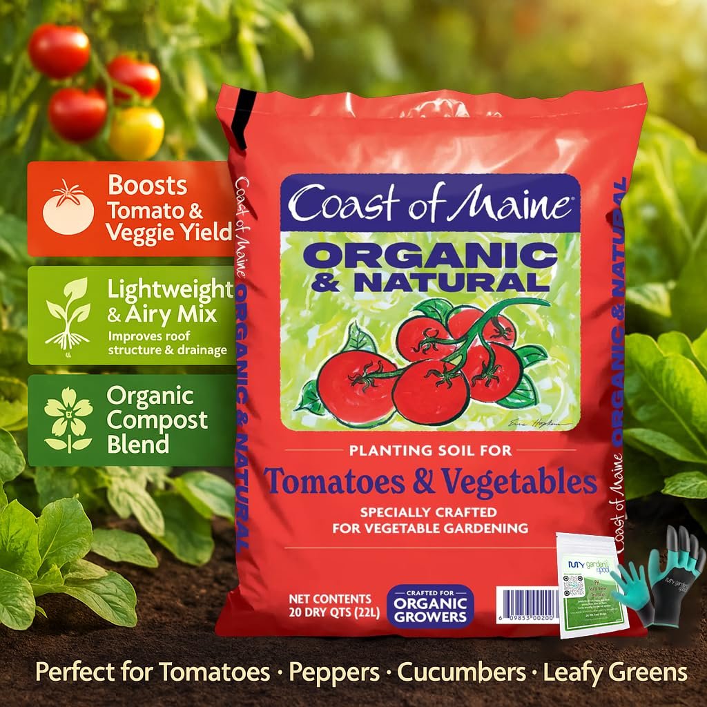 Coast of Maine TV6001 Tomato & Vegetable Plant Food 4 LB – Organic Fertilizer for Strong Roots & Rich Harvests with My Garden Pool Soil Test Strips & Claw Gardening Gloves