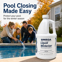 Omega Liquid Winterizer 1 Gallon Pool & Spa Winterizing Conditioner with My Garden Pool 2 Filter Drain Plugs, Seat Removal Tool, 7-in-1 Test Strips & Pool-IQ
