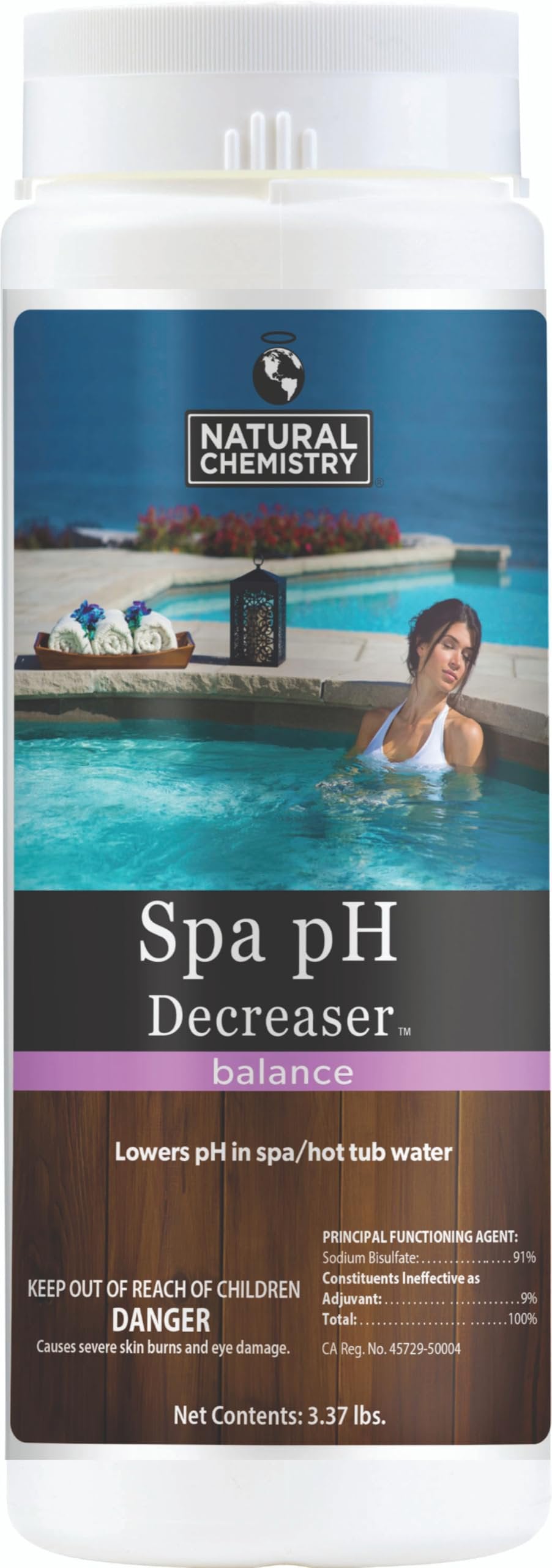 Natural Chemistry 14203NCM Hot Tub and Spa PH Decreaser with My Garden Pool 20 Ct. Test Strips & Scum Sponge Flower Oil-Absorbing Sponge for Hot Tubs and Pools