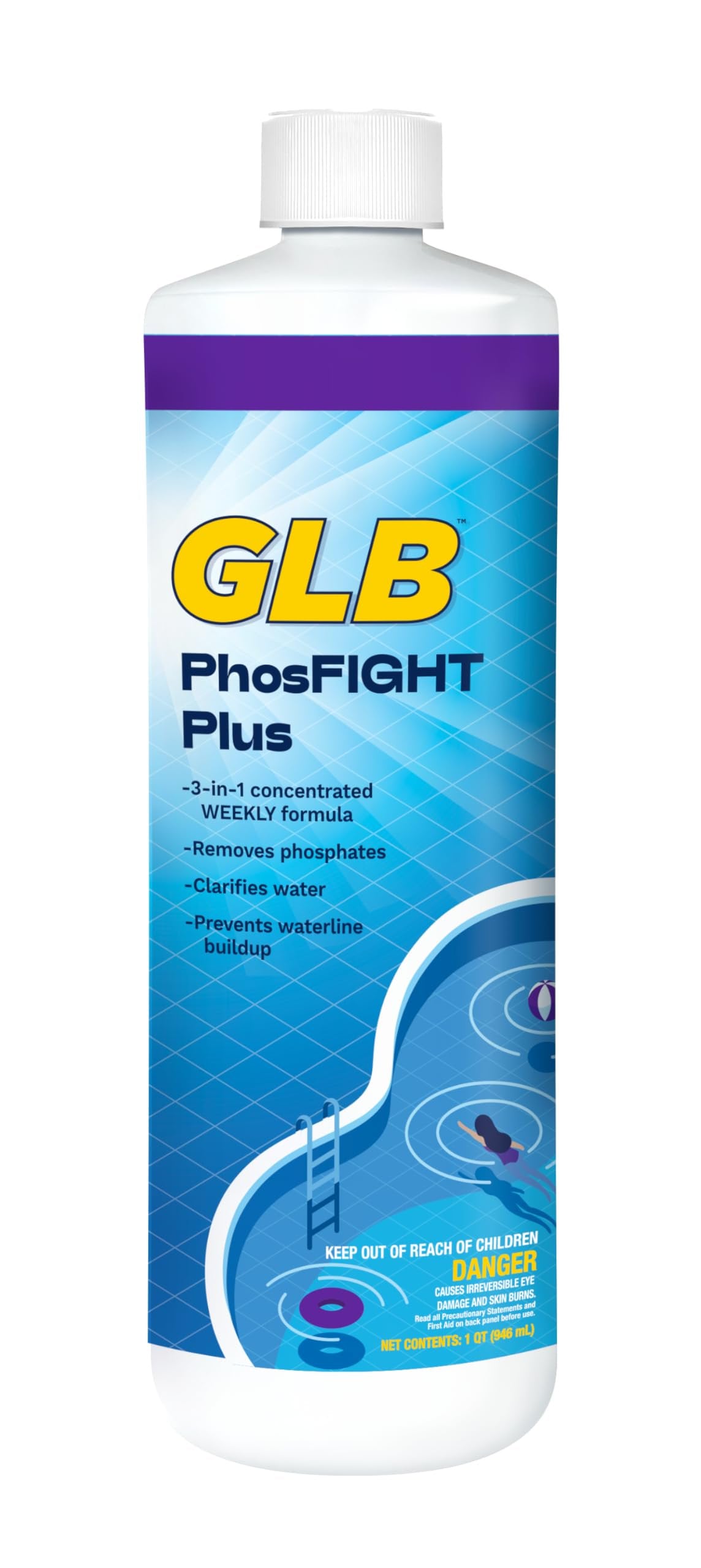 GLB PhosFIGHT Plus 32 FL OZ (71271) Pool Maintenance Phosphate Control with My Garden Pool Measuring Cup & Test Strips, 12-Pack