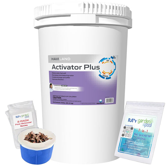 Haviland Durachlor Activator Plus 45 lb with My Garden Pool Scum Socks, Test Strip & Pool-IQ AI Assistant