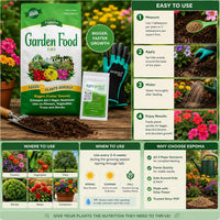 Espoma Garden Food 5-10-5 All Purpose Granular Fertilizer 6.75 lb for Trees Shrubs Flowers & Vegetables with My Garden Pool Soil Test Kit and Gardening Gloves