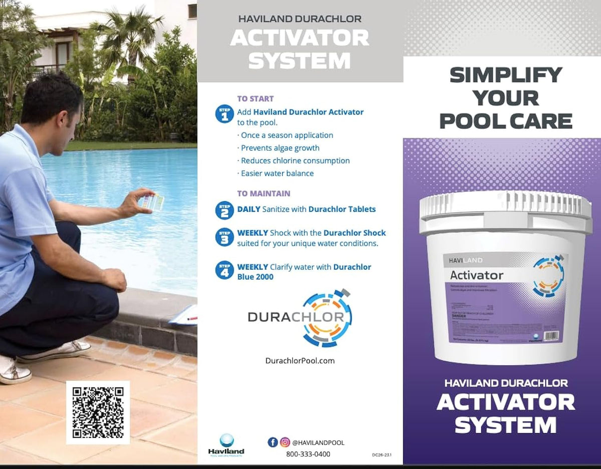 Haviland Durachlor Activator 45 lb with My Garden Pool Scum Socks, Test Strip & Pool-IQ AI Assistant