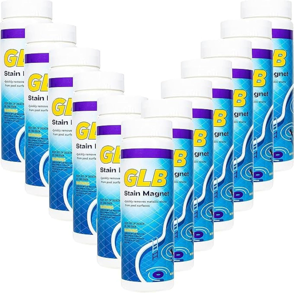 GLB Stain Magnet 2.5 LB (71020A) Pool Stain Control & Cleaner with My Garden Pool Skimmer Socks & Test Kit, 12-Pack