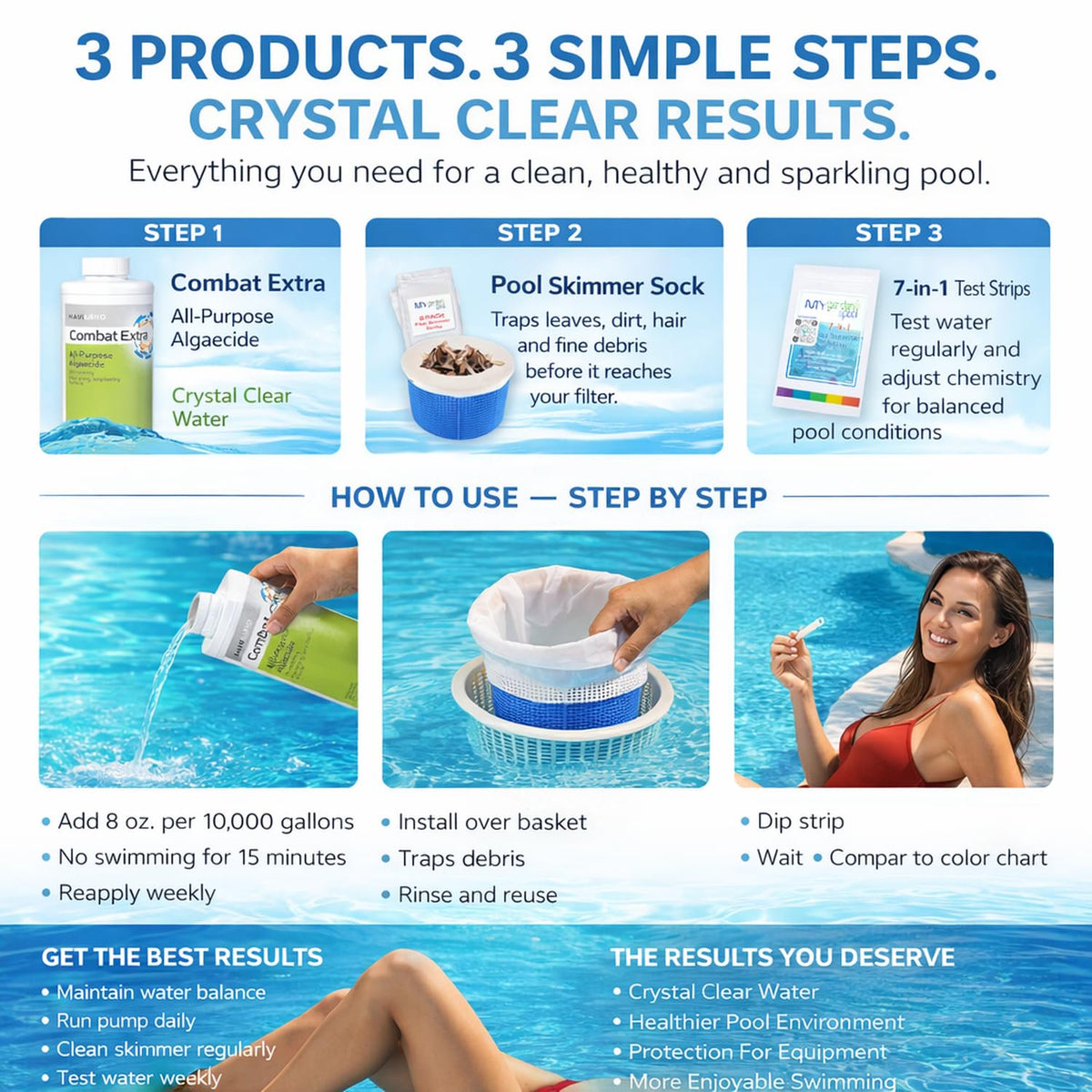 Haviland Durachlor Combat Extra 1 QT with My Garden Pool Scum Socks, Test Strip & Pool-IQ AI Assistant