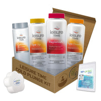 Leisure Time Cold Plunge Kit – Spa Up, Spa Down, Replenish, Calcium Booster (All 2 lb) – with My Garden Pool Scum Sponge & 7-in-1 Pool & Spa Test Strips (20 ct) – Water Balance for Cold Plunge Tubs