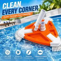 My Garden Pool Triangular Pool Vacuum Head with Corner Brushes, Swimming Pool Cleaner for Floors, Walls & Corners, Compatible with Standard Pool Poles & Vacuum Hoses, Made in USA