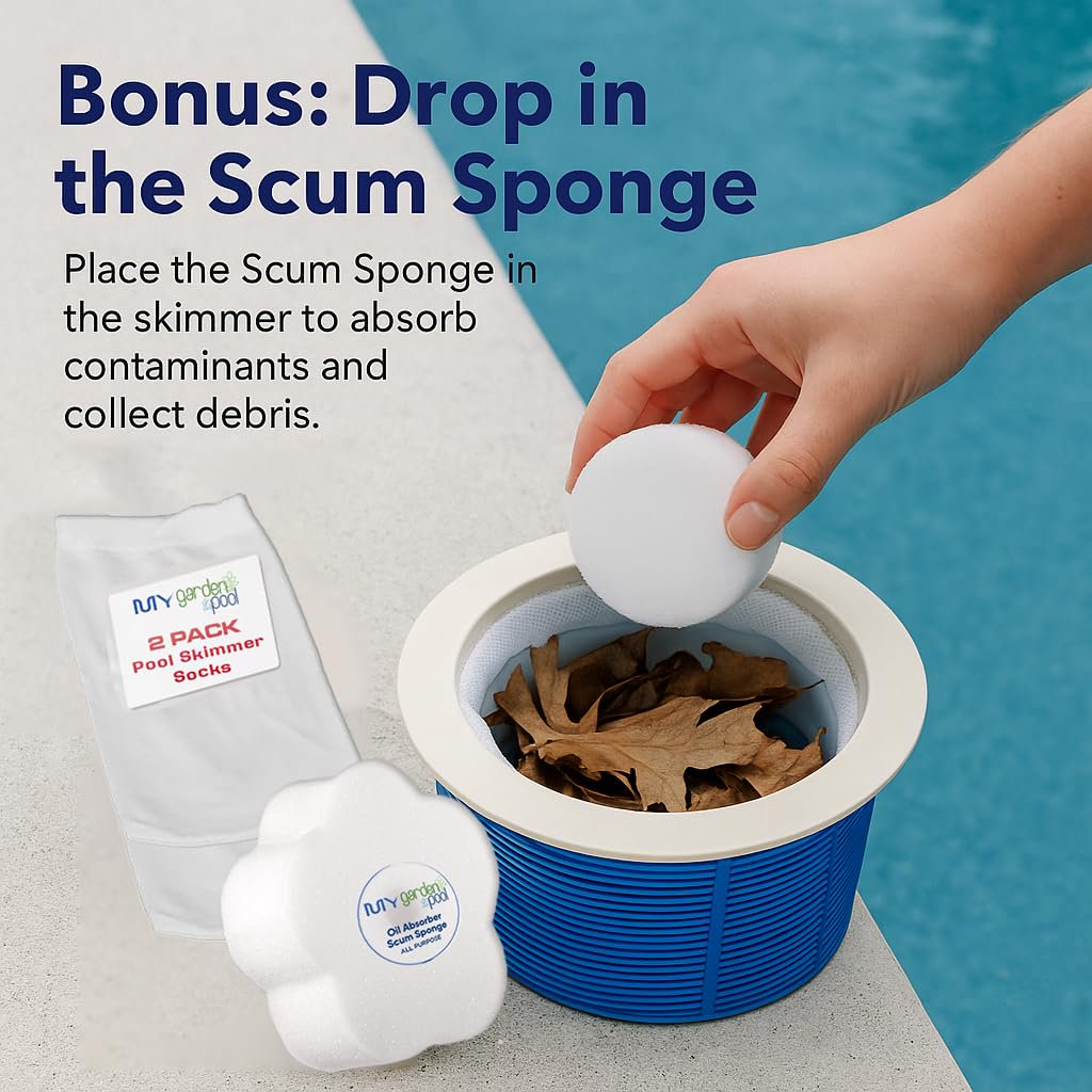 GLB Super Start-Up Pool Bundle – 4×1 lb Supersonic Shock, 2× Algimycin 2000, 2× Sequa-Sol, 1 lb Stabilizer, Super Blue – with My Garden Pool Skimmer Socks, Scum Sponge & Test Strips (20 ct)