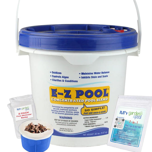 E-Z Pool Concentrated Pool Blend 20 LB - EZP20 with My Garden Pool 20 Ct. Test Strips & 2 Pack Pool Skimmer Socks and Pool-IQ, Smart Pool AI Assistant!