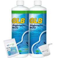 GLB Algimycin 600 Algaecide 32 FL OZ 71108A with My Garden Pool 7 in 1 Test Strips and Measuring Cup, 2 Pack