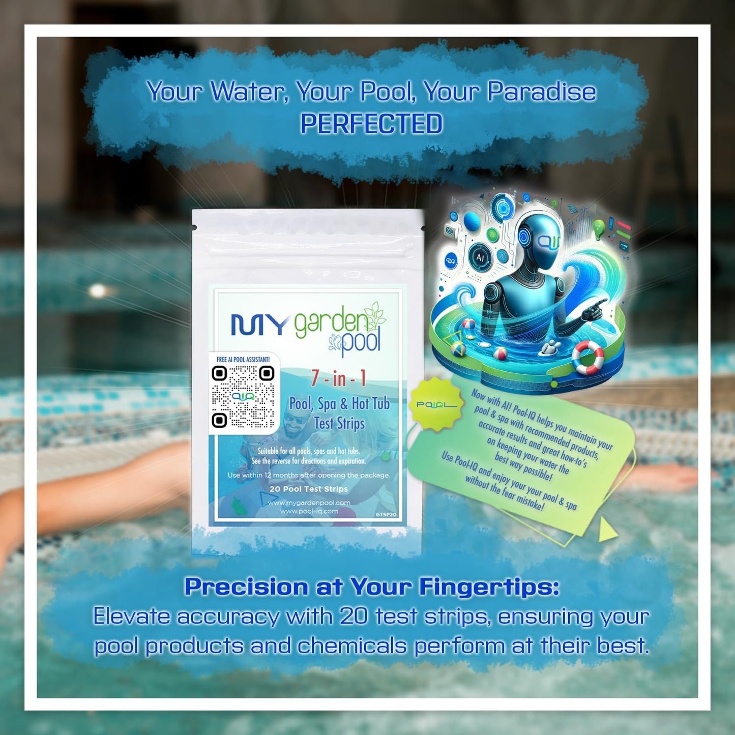 API Pepper 2lb PEP2 Salt Water Pool Chemical Maintenance Balancer with My Garden Pool 20 Ct. Test Strips & 2 Pack Pool Skimmer Socks and Pool-IQ, Smart Pool AI Assistant!