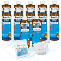 Poolife Gold Medal Clarifier – Super Concentrated Swimming Pool Water Clarifier with Color-Changing Formula – Includes My Garden Pool Measuring Cup and 7-in-1 Test Strips - 12 Pack