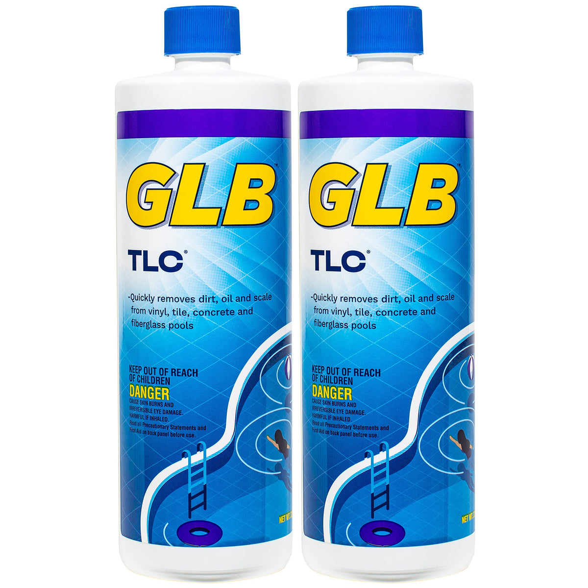 GLB TLC Surface Cleaner 32oz (71028A) 2-Pack with My Garden Pool 7-in-1 Test Strips & Measuring Cup – Deep Cleaning Formula for Pool Surfaces