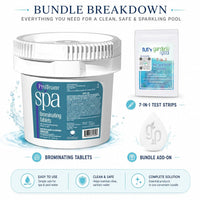 ProTeam Spa Brominating Tablets 4 LBS with My Garden Pool 20 Ct. Test Strips & Scum Sponge Oil-Absorbing Sponge for Hot Tubs and Pools