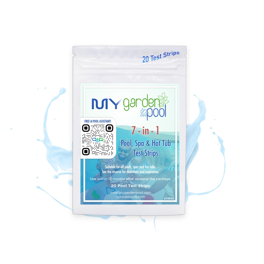 My Garden Pool 7-in-1 Pool & Spa Test Strips 20 Count with AI Pool-IQ Support – Tests pH, Total Alkalinity, Calcium Hardness, Cyanuric Acid, Free Chlorine, Bromine, and Total Chlorine