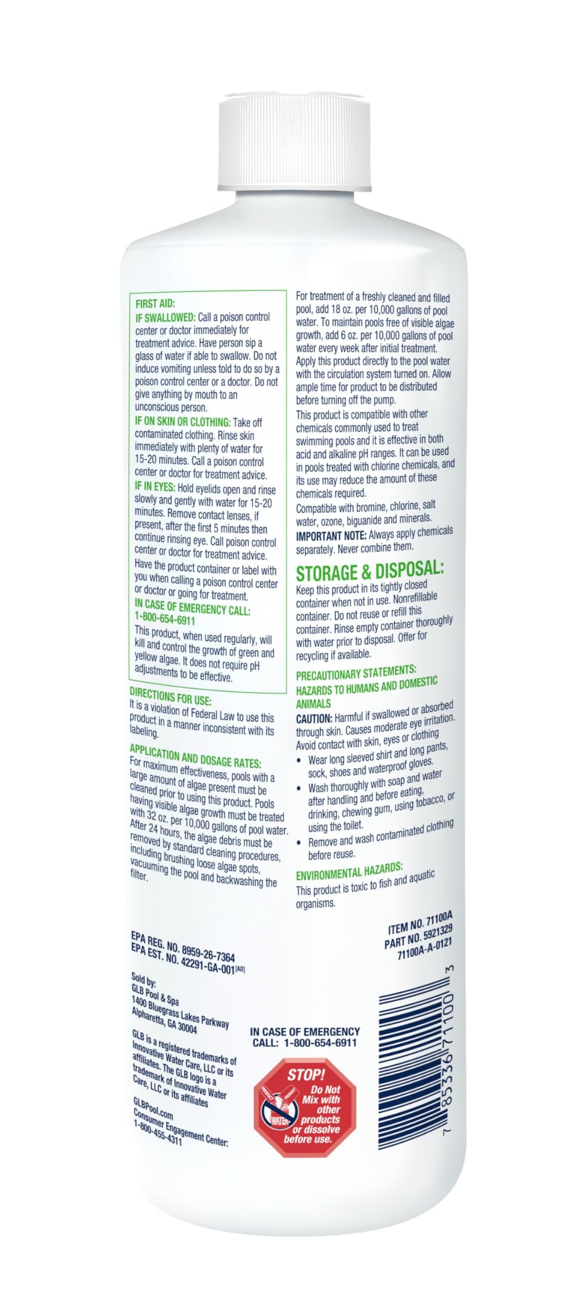 GLB Algae-X Algaecide 32 FL OZ 71100A with My Garden Pool 7 in 1 Test Strips, Measuring Cup and POOL-IQ AI Pool Assistant Access, 2 Pack