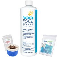 Pool Breeze Max AlgiKill Algicide 88587 – 32 oz – Extra Power Algae Control – with My Garden Pool 7 in 1 Test Strips & Scum Socks