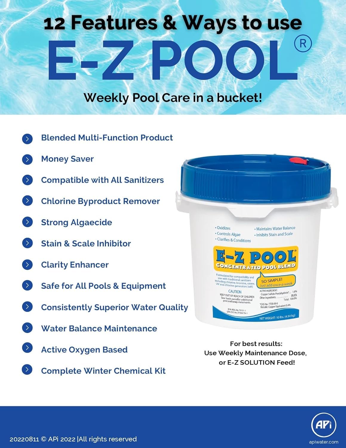E-Z Pool Concentrated Pool Blend 20 LB - EZP20 with My Garden Pool 20 Ct. Test Strips & 2 Pack Pool Skimmer Socks and Pool-IQ, Smart Pool AI Assistant!