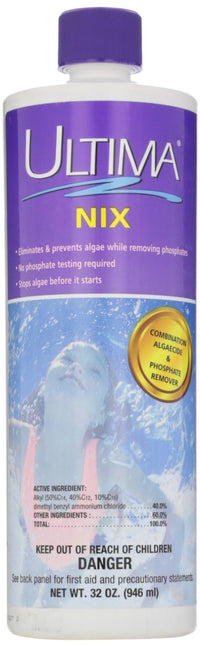 GLB NIX Algaecide 32 FL OZ 71221 with My Garden Pool 7 in 1 Test Strips and Measuring Cup, 4 Pack