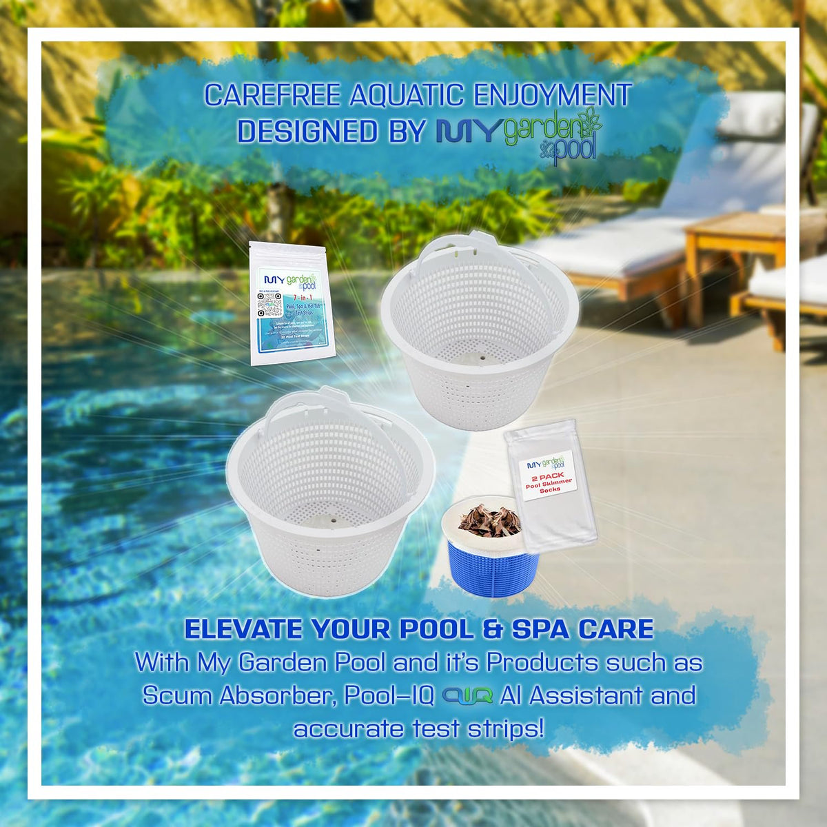 My Garden Pool 27180-009-000 Replacement for Hayward Pool Skimmer; 2 Pack Easy-to-Install Pool Skimmer Basket Replacement Skimmer Sock and 7-in-1 Pool & Spa Test Strips 20 Ct.