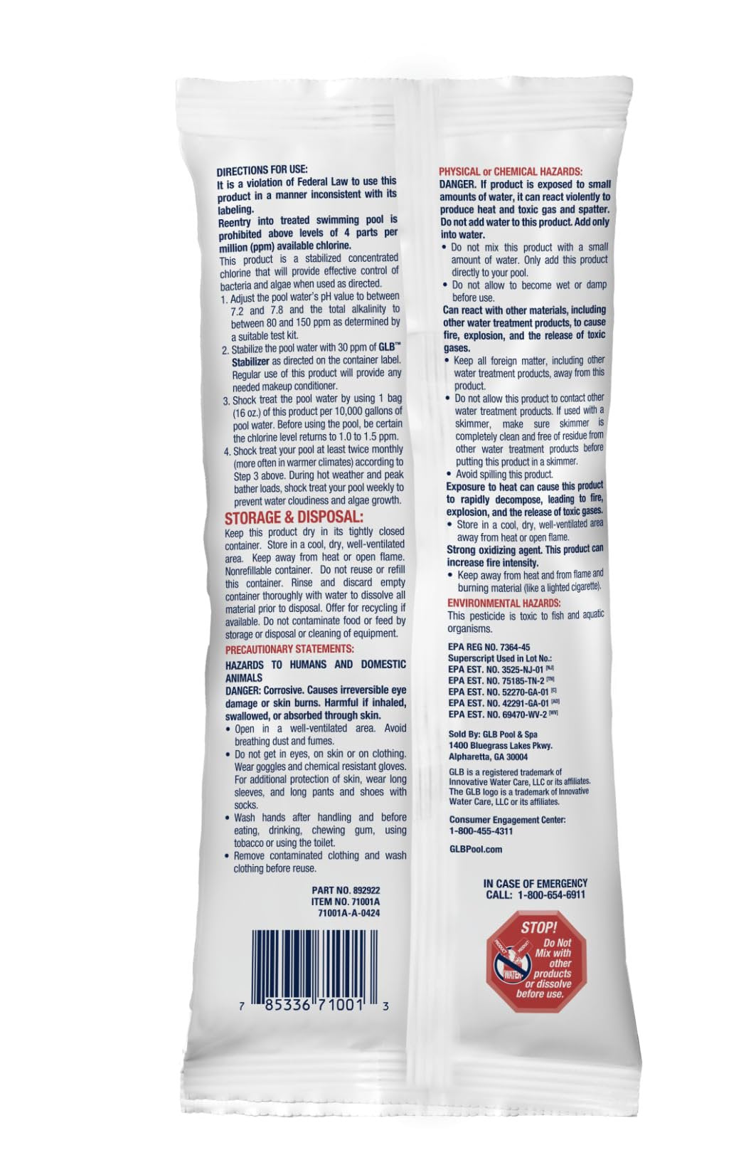 GLB Granular Chlorine 71001A 12 LBS (1 LBS x 12) with My Garden Pool Skimmer Sock and 7-in-1 Test Strips, 20 ct. – Powerful Chlorine Tablets for Clear Swimming