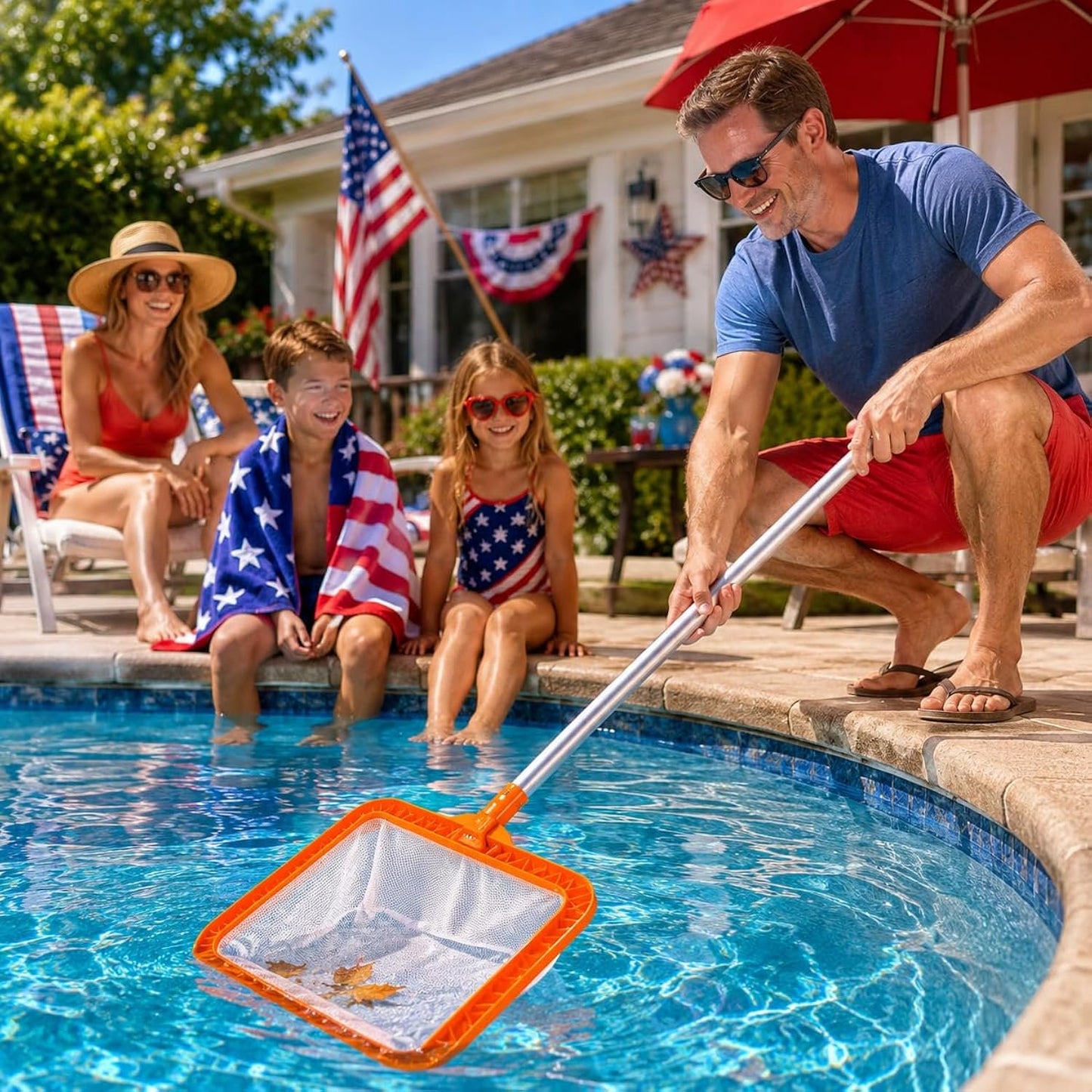 My Garden Pool Rectangular Pool Skimmer Net with Deep Fine Mesh Bag, Includes 2-Pack Skimmer Socks, 20-Count 7-in-1 Pool & Spa Test Strips and Pool-IQ Access, Universal Pole Fit, Made in USA