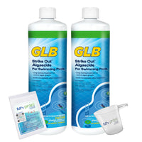 GLB Strike-Out Algaecide 32 FL OZ 71114A with My Garden Pool 7 in 1 Test Strips and Measuring Cup, 2 Pack