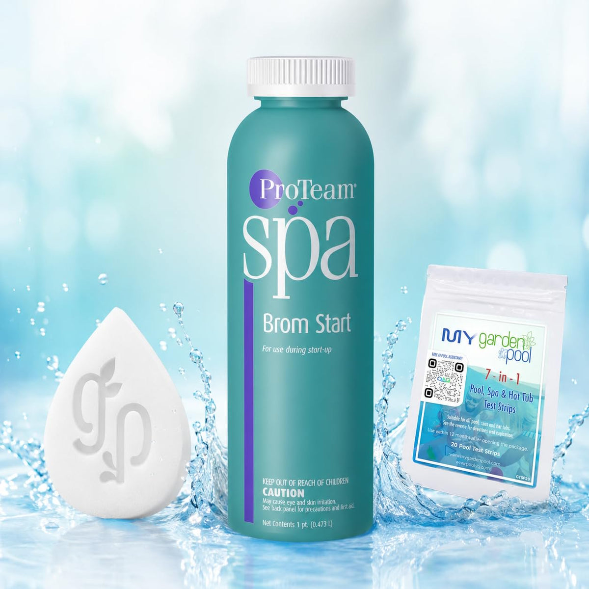 ProTeam Spa Brom Start with My Garden Pool 20 Ct. Test Strips & Scum Sponge Oil-Absorbing Sponge for Hot Tubs and Pools