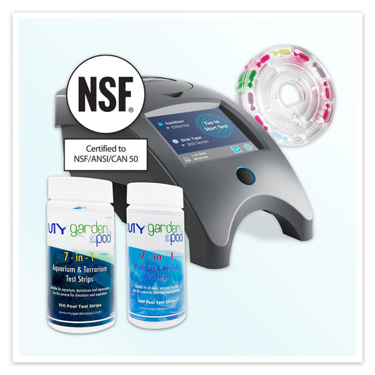 Lamotte WaterLink Spin Touch Kit; 3581 Mobile Spin Touch Lab, 4329 Chlorine/Bromine Plus Phosphate Disk, 50 ct; Carry Case and My Garden Pool Aquarium, Terrarium, Pool & Spa Test Strips, 100 ct.