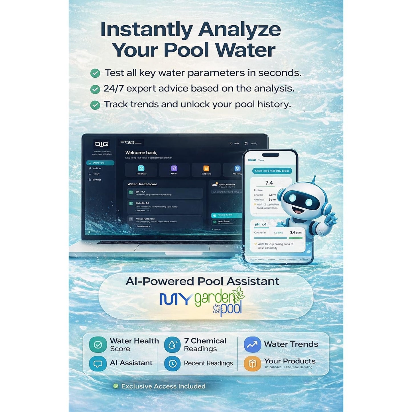 API EZ Spa Cal, 1 lb - EZSC1 with My Garden Pool 20 Ct. Test Strips & Scum Sponge Oil-Absorbing Sponge for Hot Tubs and Pools & Pool-IQ, Smart Pool AI Assistant!