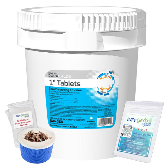 Haviland Durachlor 1 Inch Tablets 10 lb with My Garden Pool Scum Socks, Test Strip & Pool-IQ AI Assistant